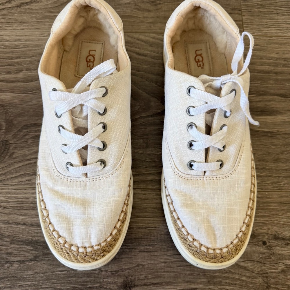 UGG Eyan II Lace Up Sneakers Womens 9 White Canvas Casual